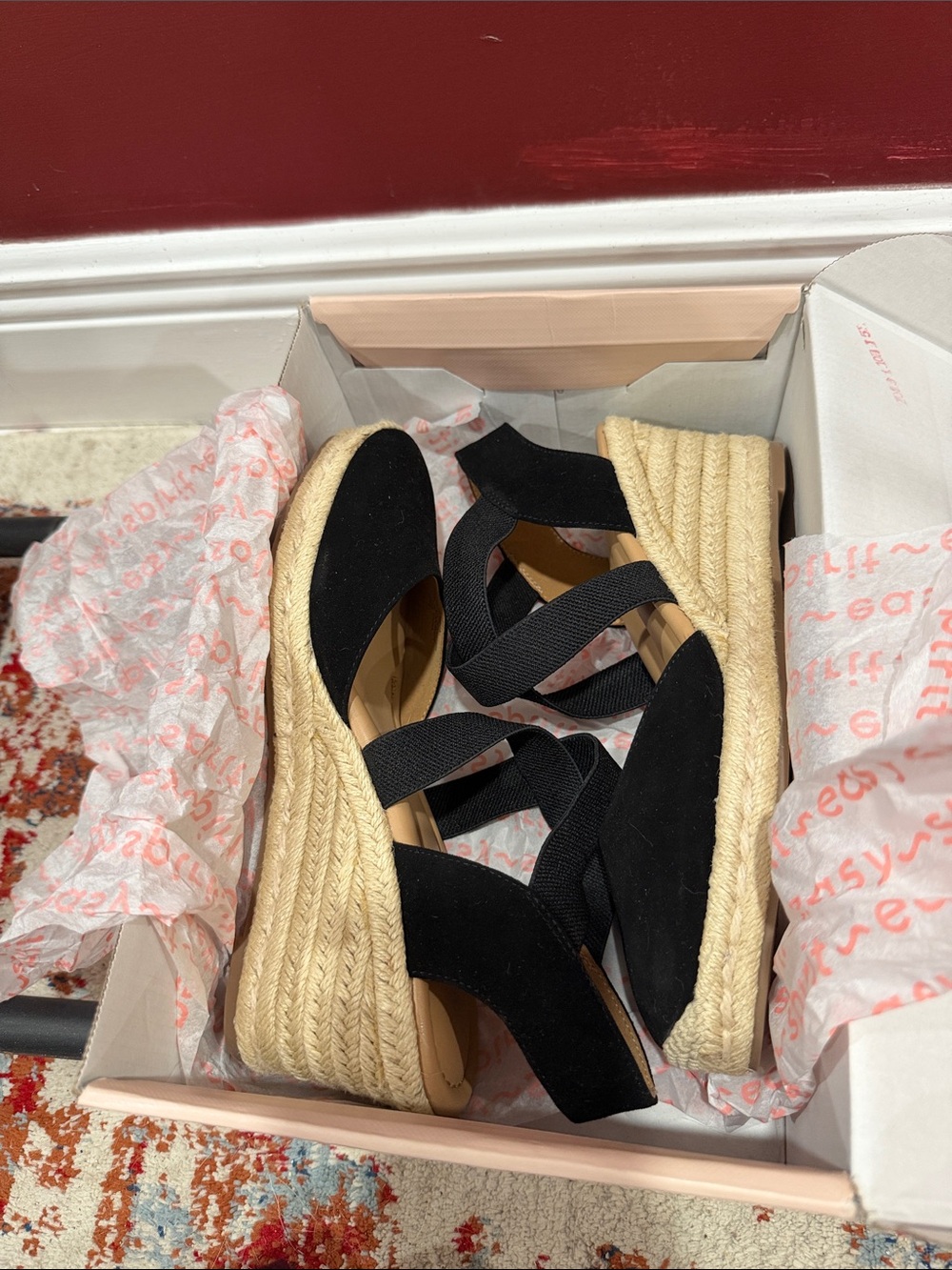 Easy Spirit Black Espadrille Wedge Sandals with Crisscross Elastic
